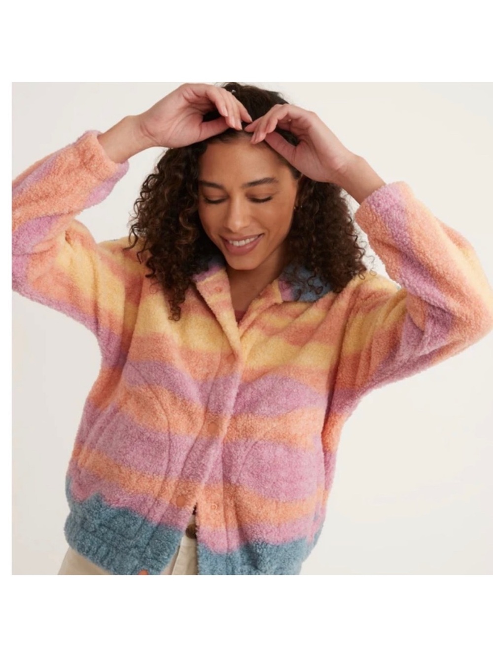 Marine Layer Fleece Snap Jacket in California Sunset Landscape Print